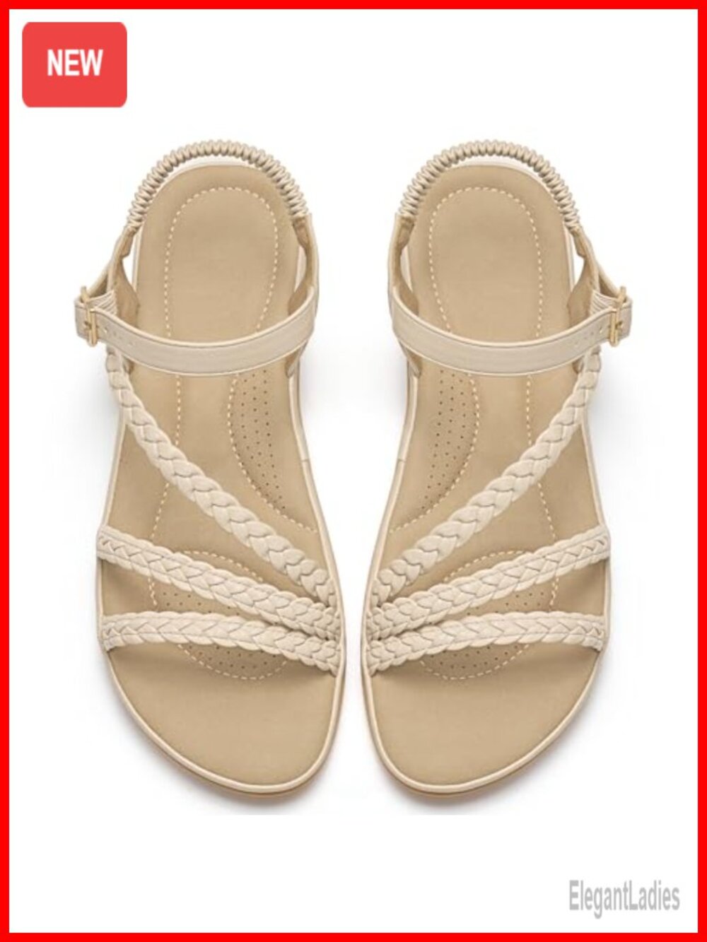 Aomigoct Soft Cushioned Strappy Flat Sandal Womens Non-Slip Walking